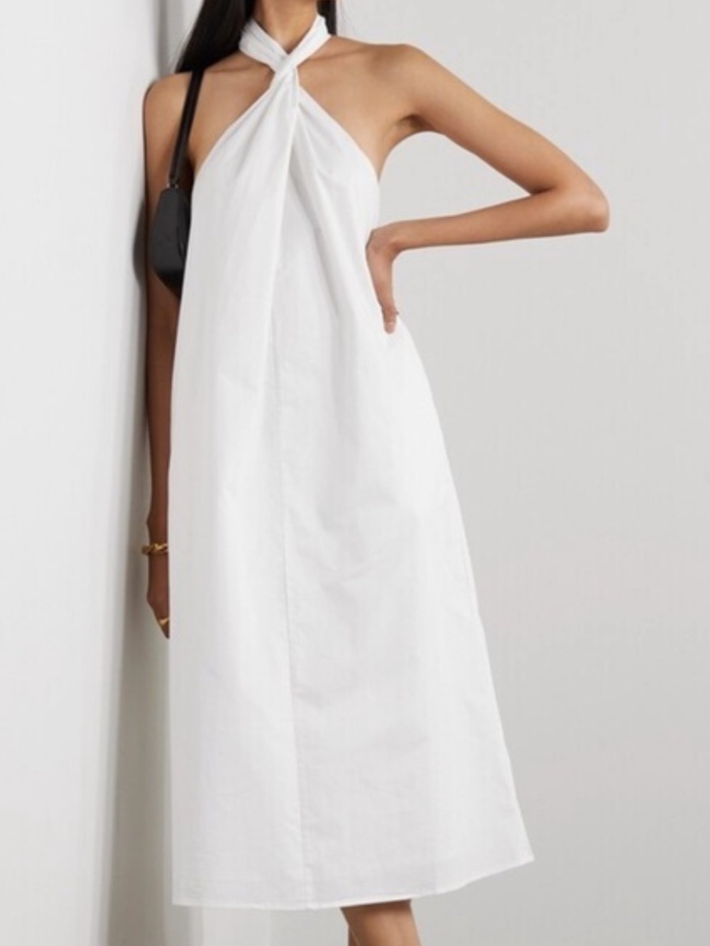 Anine Bing White High Twisted Neck Cotton Midi Colette Dress Women XL